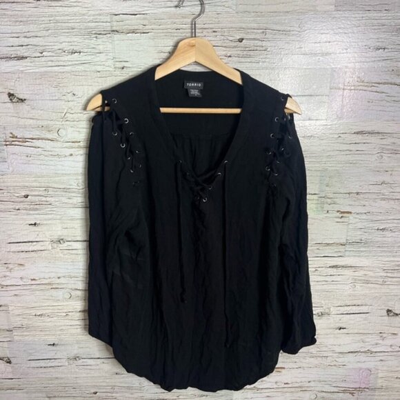 Torrid black blouse long sleeve top lace size 1x - Picture 1 of 7